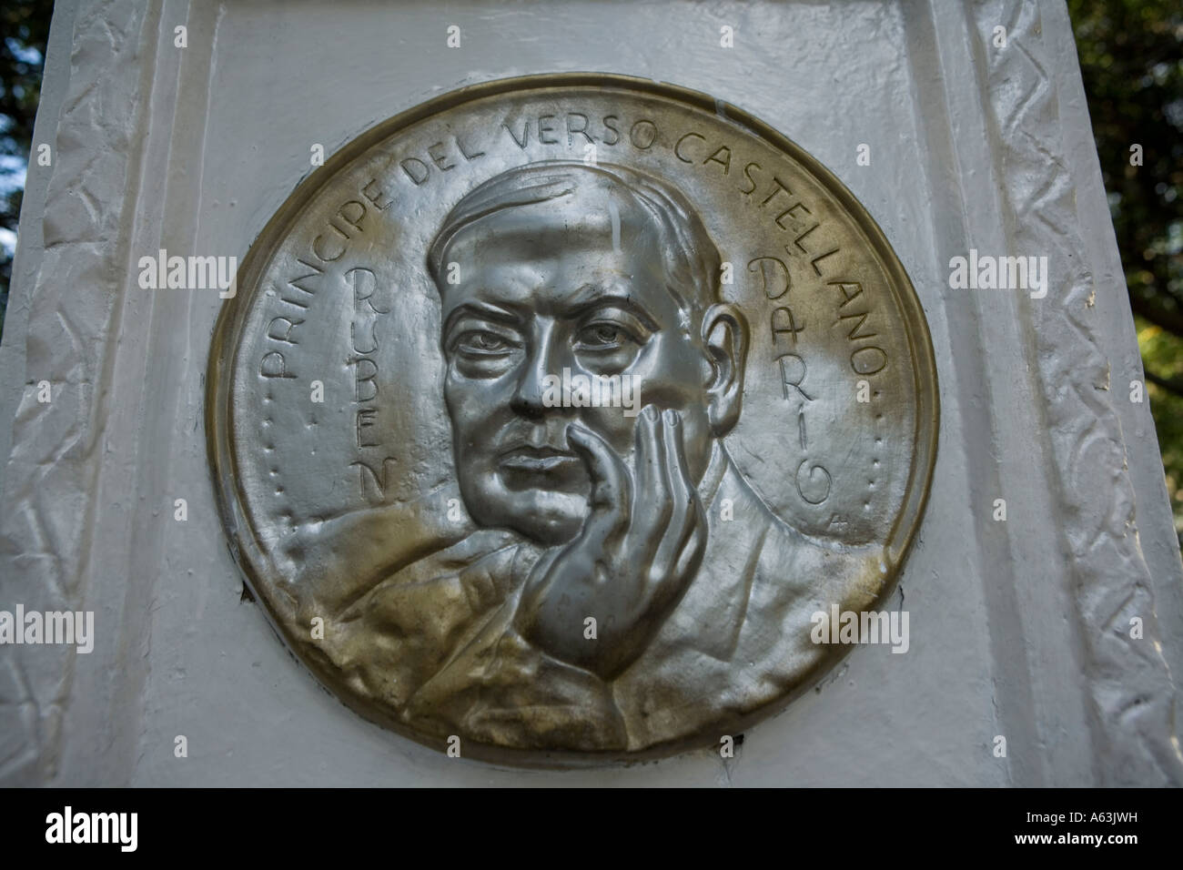 Bronzerelief der literarische Symbol Ruben Dario Matagalpa Nicaragua Stockfoto