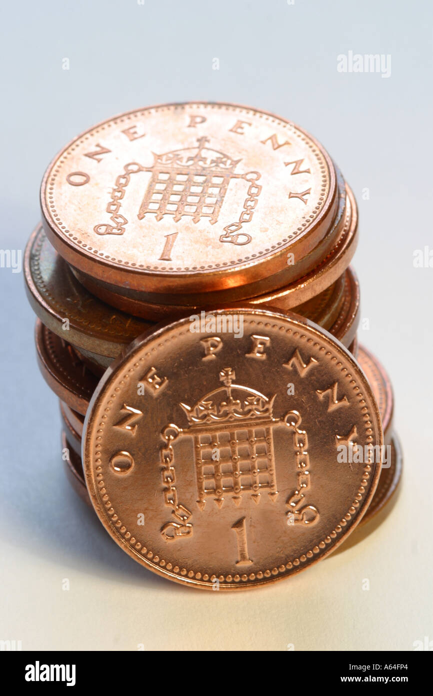 Pennies ablagestapel von Penny Münzen Stockfoto