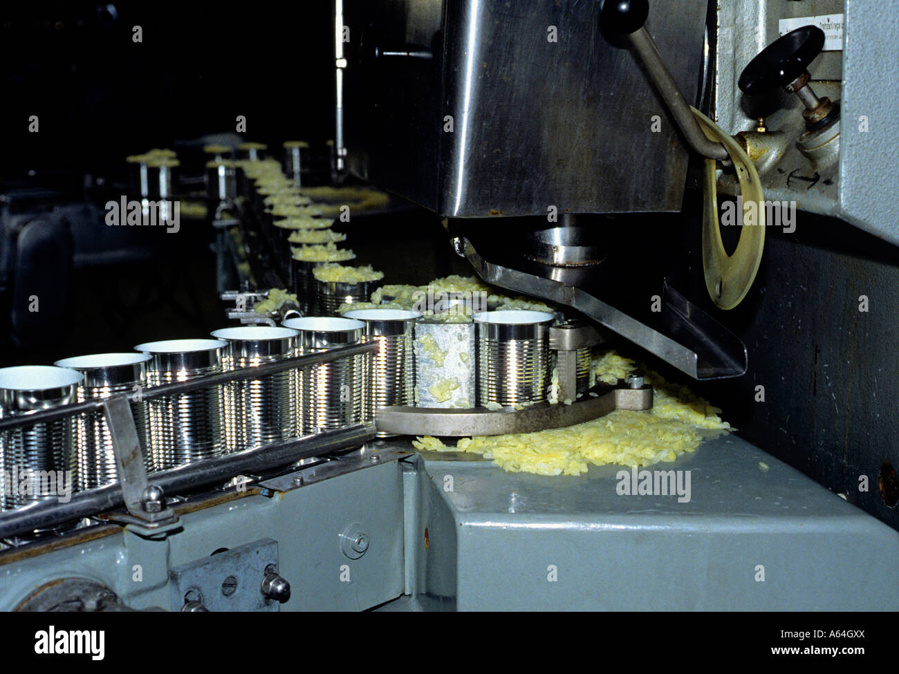 Konservenfabrik für zerkleinerte Schweizer Rösti Kartoffeln Stockfoto