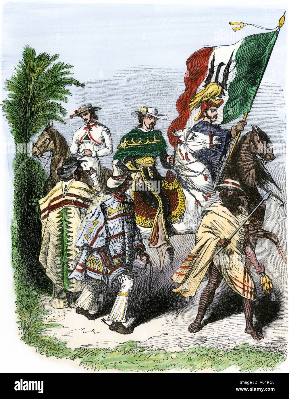 Mexikanischen Truppen im März 1840 oder 1850. Hand - farbige Holzschnitt Stockfoto