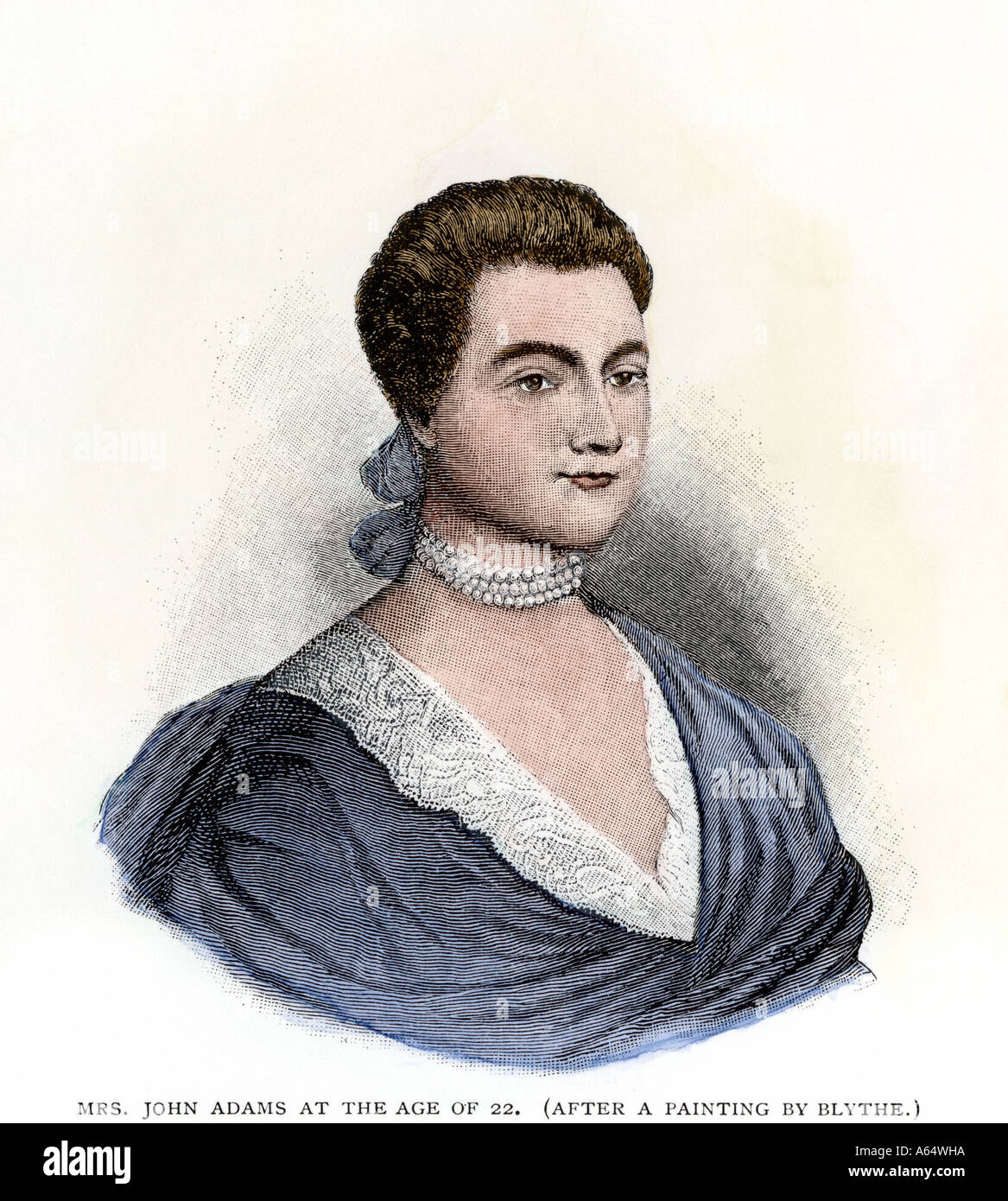 Abigail Adams im Alter von 22 Jahren. Hand - farbige Holzschnitt Stockfoto