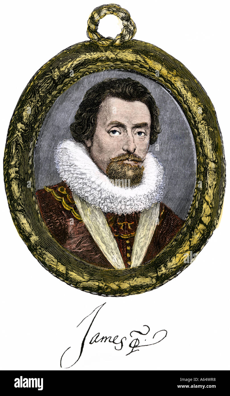 König James I von England aka James VI. von Schottland. Hand - farbige Holzschnitt Stockfoto