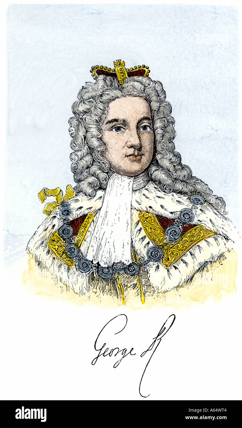 George II König von England mit seiner Unterschrift. Hand - farbige Holzschnitt Stockfoto