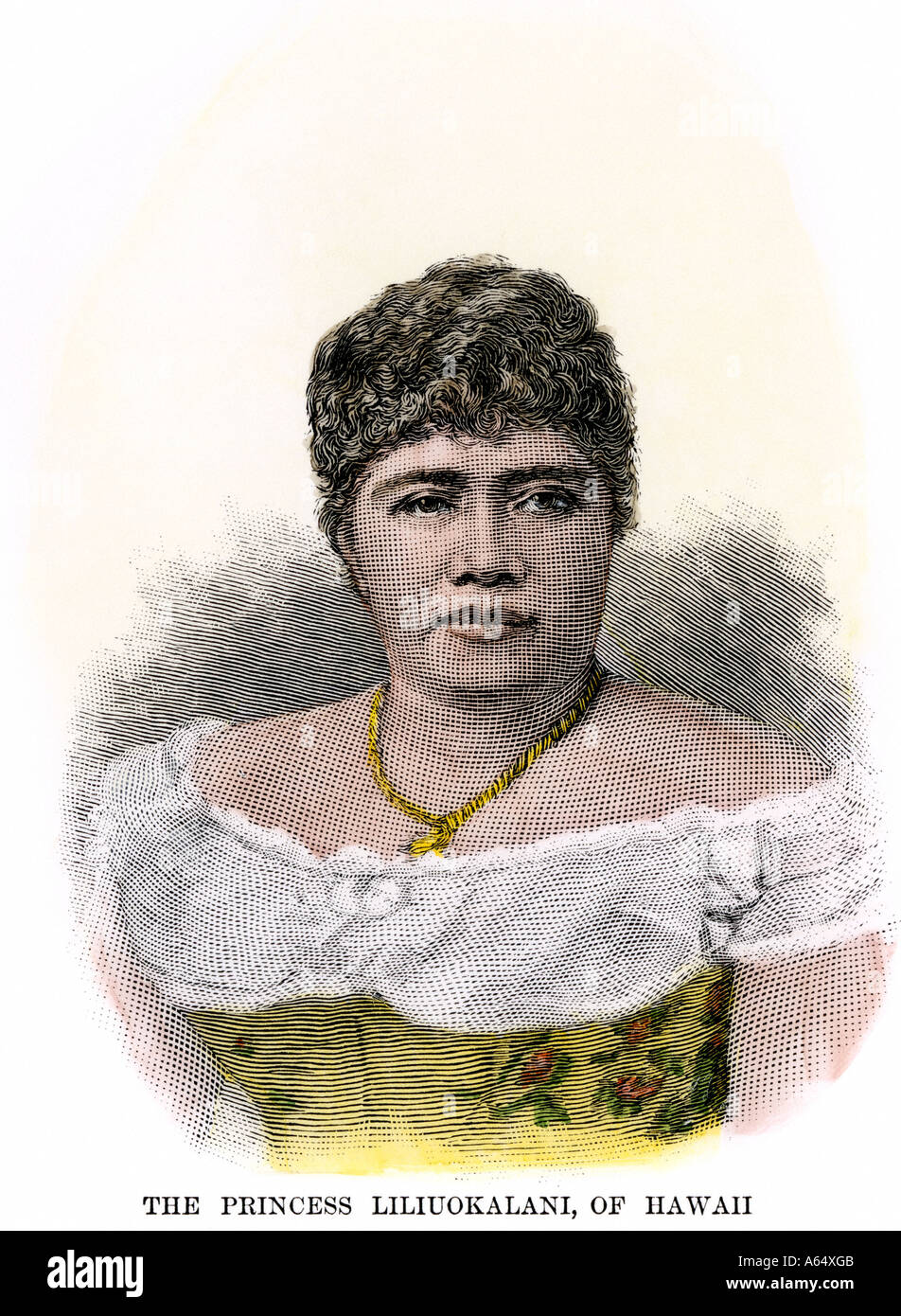 Königin Lilioukalani von Hawaii 1880. Hand - farbige Holzschnitt Stockfoto