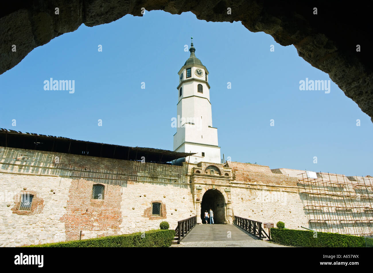 Clock Tower auf dem Gelände der Kalemegdan Citadel Befestigungsanlagen aus keltischer und römischer Zeit Stockfoto