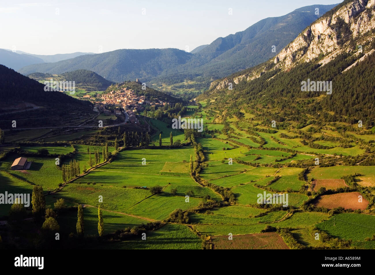 Grüne Felder von Serra Del Cadi Bereich Stockfoto