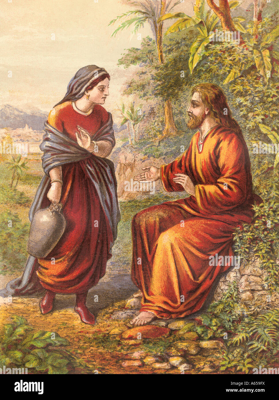 Jesus und die Frau aus Samaria Stockfoto