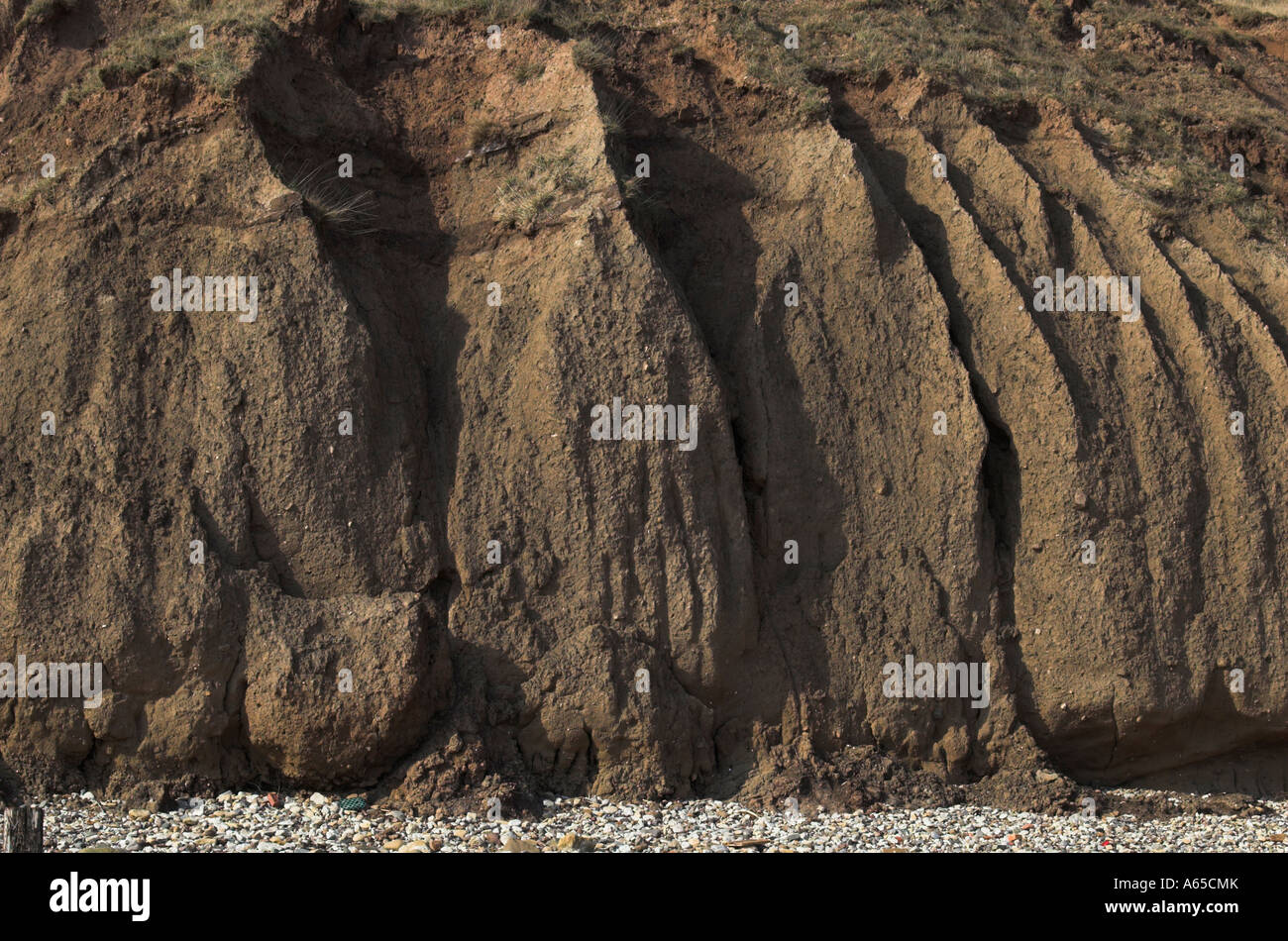 Nachweis der Küstenerosion rechtzeitig Filey Bay North Yorkshire England Großbritannien Sring 2007 Stockfoto