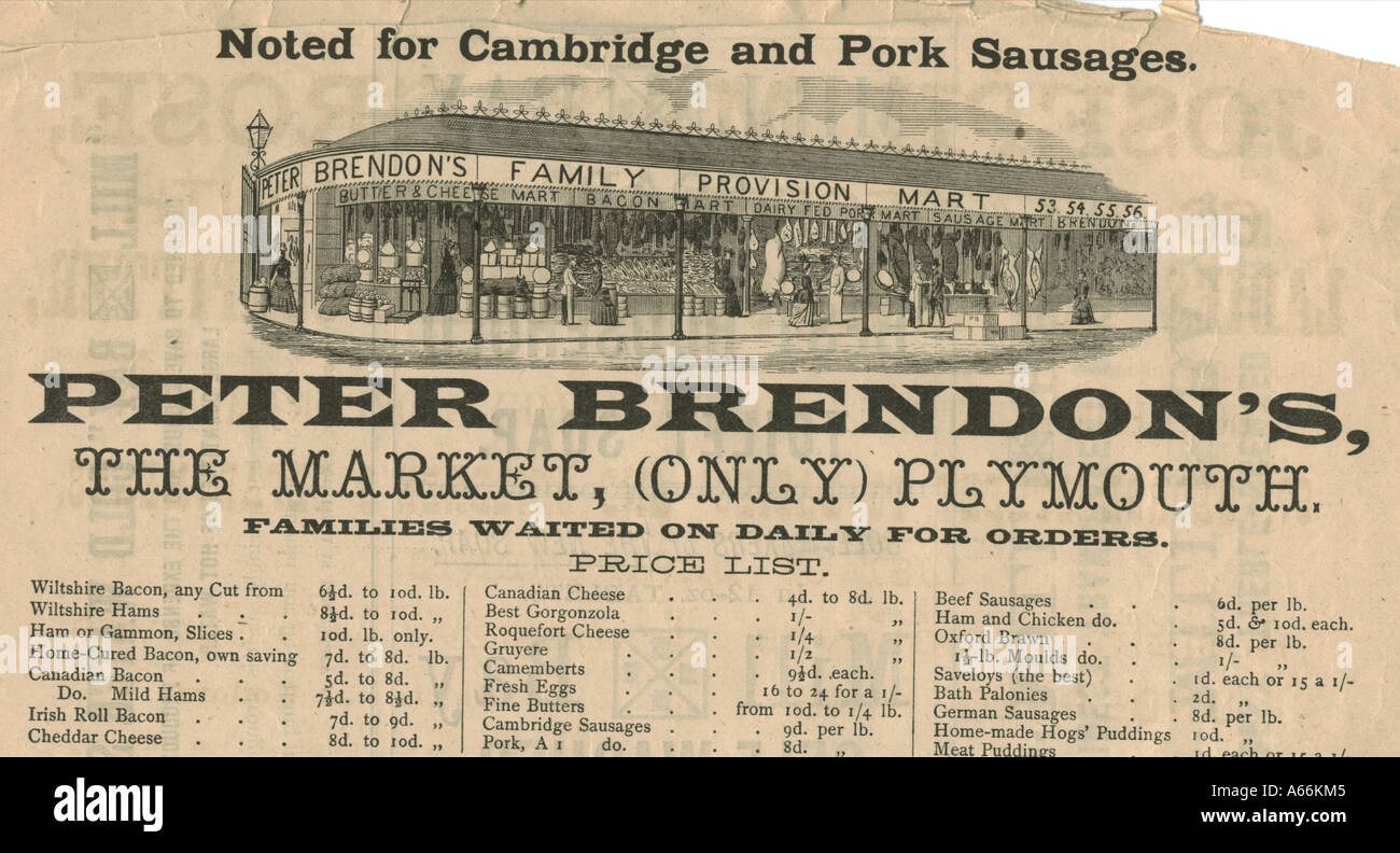 Außenansicht des Peter Brendon Bestimmung Markt, Plymouth, Devon, um 1880 Stockfoto