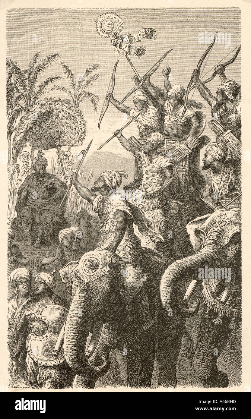 Poros sammelt Elefanten Stockfoto
