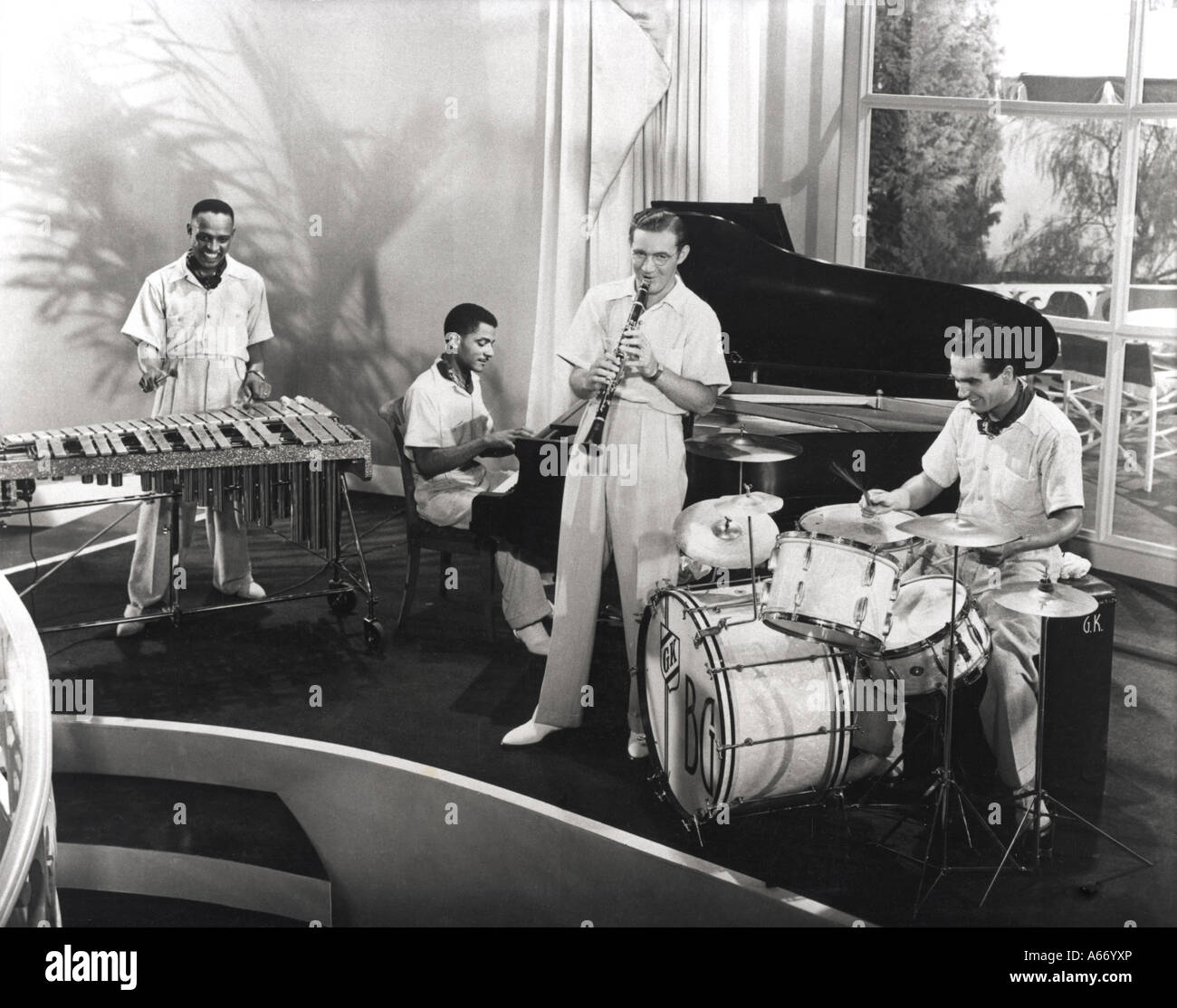 BENNY GOODMAN QUARTETTS vom linken Lionel Hampton, Teddy Wilson, Benny Goodman und Gene Krupa Stockfoto