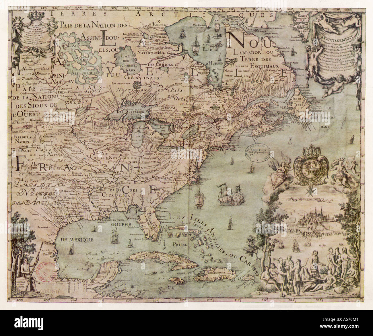 Karte Nordamerika 1702 Stockfoto