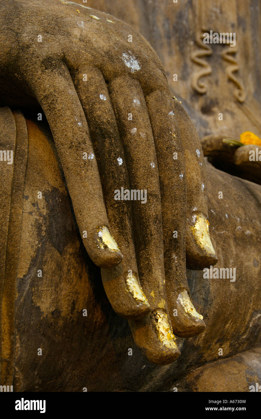 Buddhas Hand im Wat Mahathat in Sukhothai Stockfoto