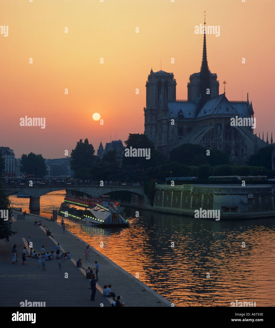 Kathedrale Notre-Dame Paris Frankreich Sonnenuntergang Stockfoto