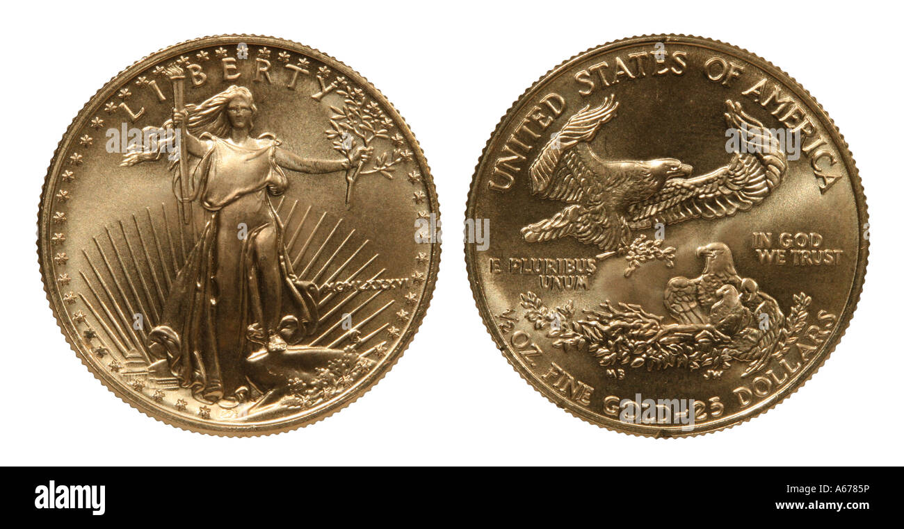 1986 $25 Gold eagle Münze, Vorder- und Rückseite. Stockfoto