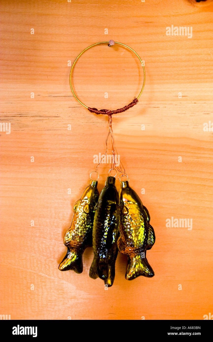 Miniatur künstlerische Interpretation der Fische auf Wange.  Kabel Wisconsin USA Stockfoto