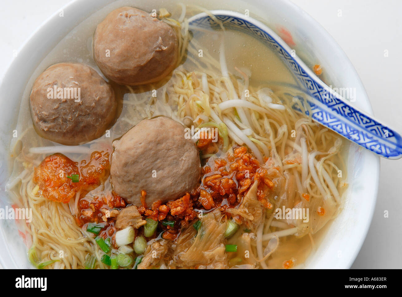 Nudelsuppe mit Fleischbällchen, Macao China Stockfoto