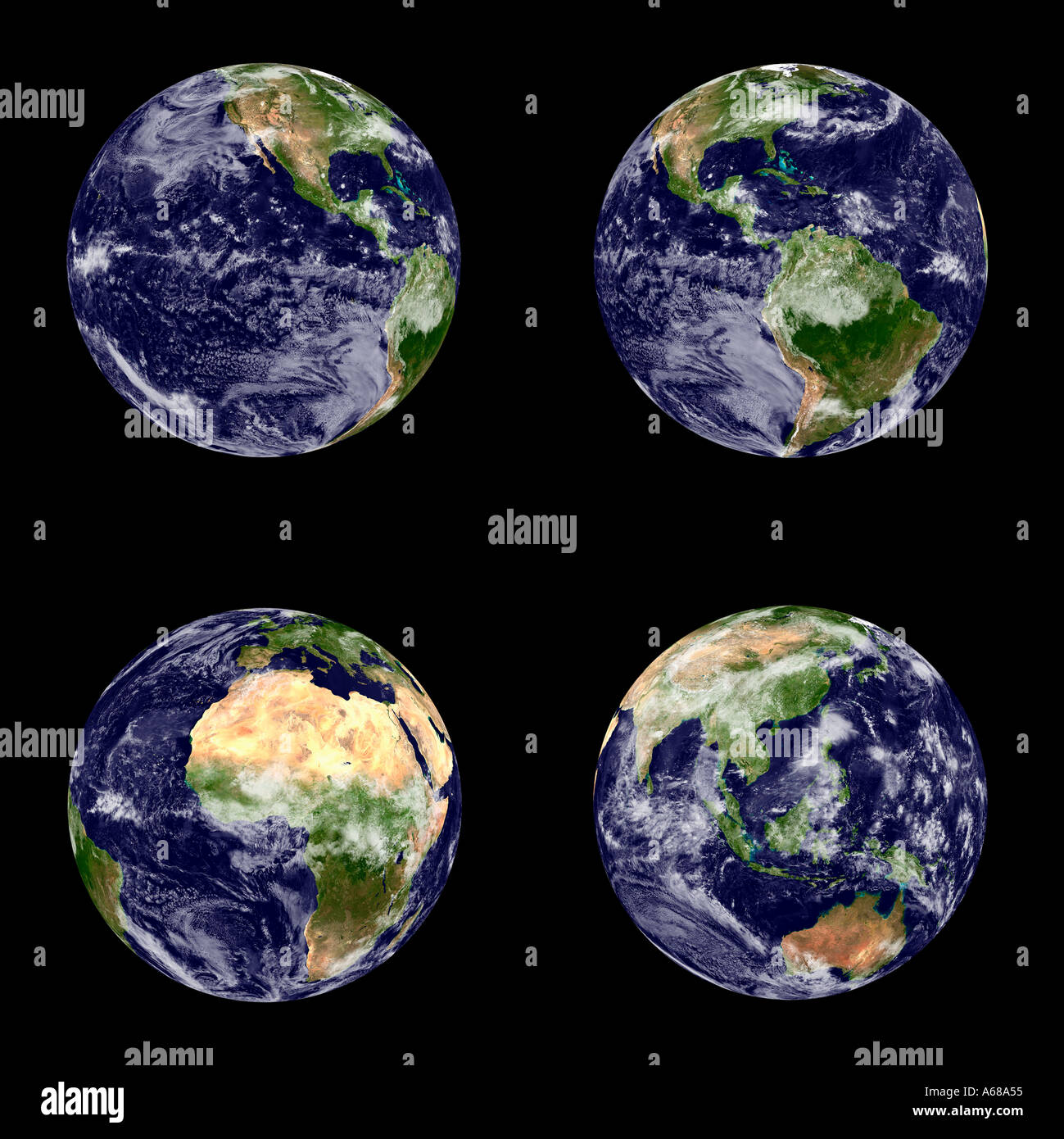 Vier Ansichten der voll Erde aus dem Weltraum Stockfoto