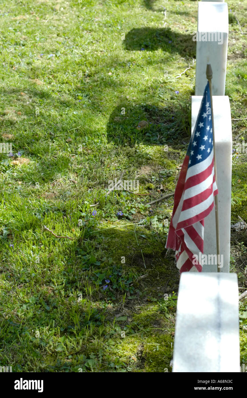 Amerikanische Flagge zu Ehren der Soldaten im Friedhof Stockfoto