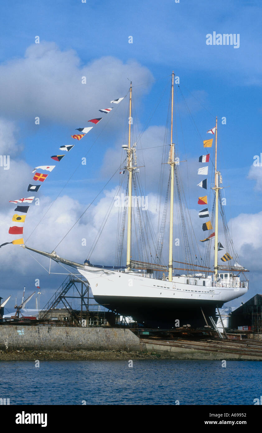 Der 1991 schwedischen Schoner blau Clipper Camaret sur Mer Finistère Bretagne Frankreich Stockfoto