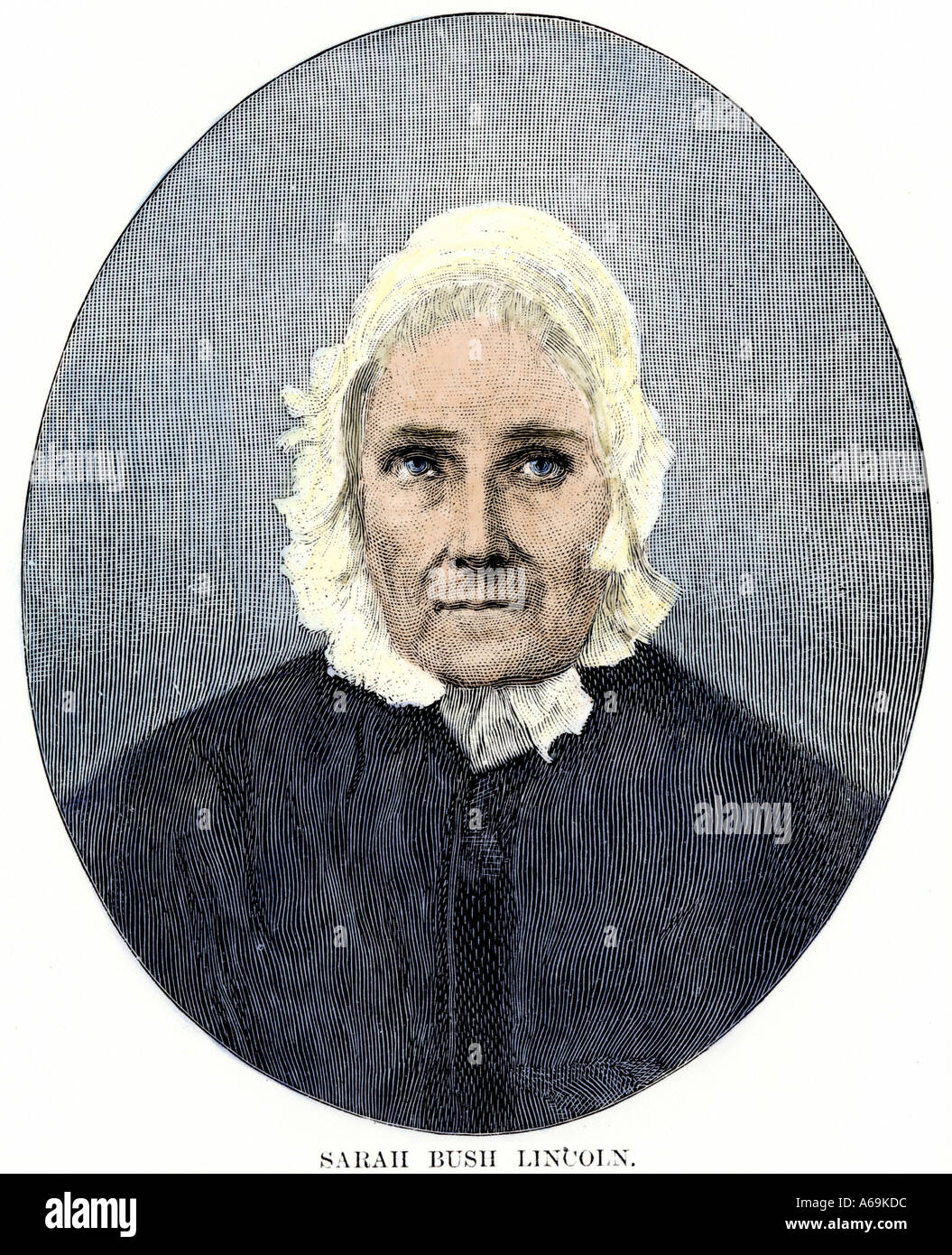 Sarah Busch Lincoln Stiefmutter von Abraham Lincoln. Hand - farbige Holzschnitt Stockfoto