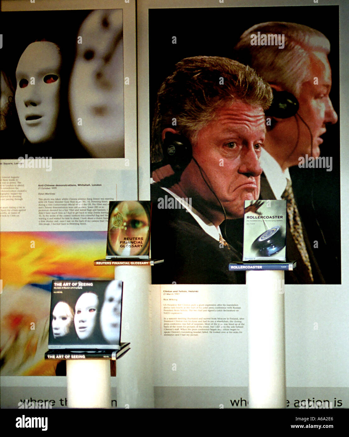 London-Buch-Shop-Fenster angezeigt, mit Bill Clinton und Boris Yeltsin Stockfoto