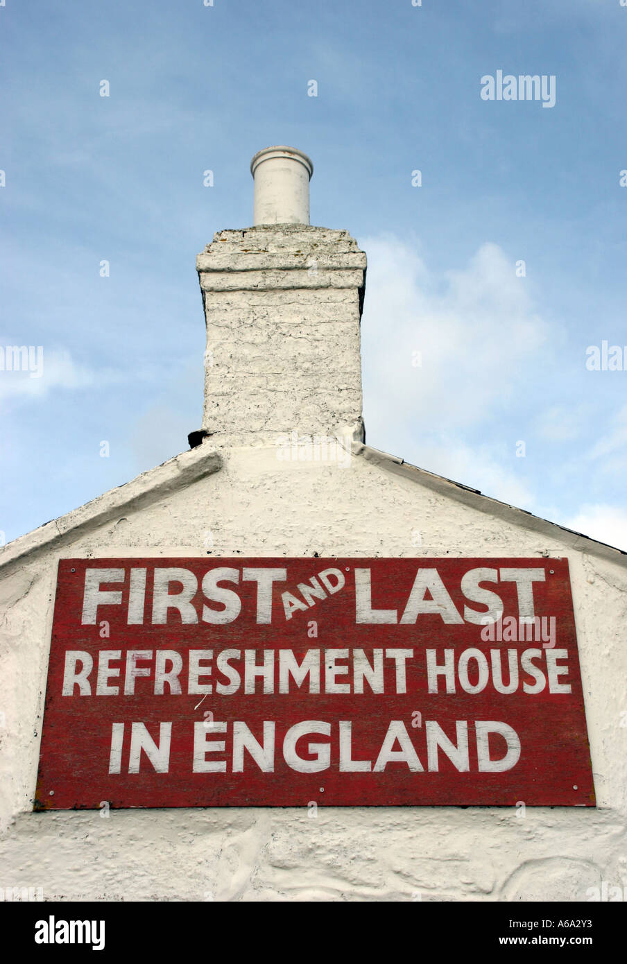 Erste und letzte Erfrischung Hause Lands End in Cornwall Stockfoto
