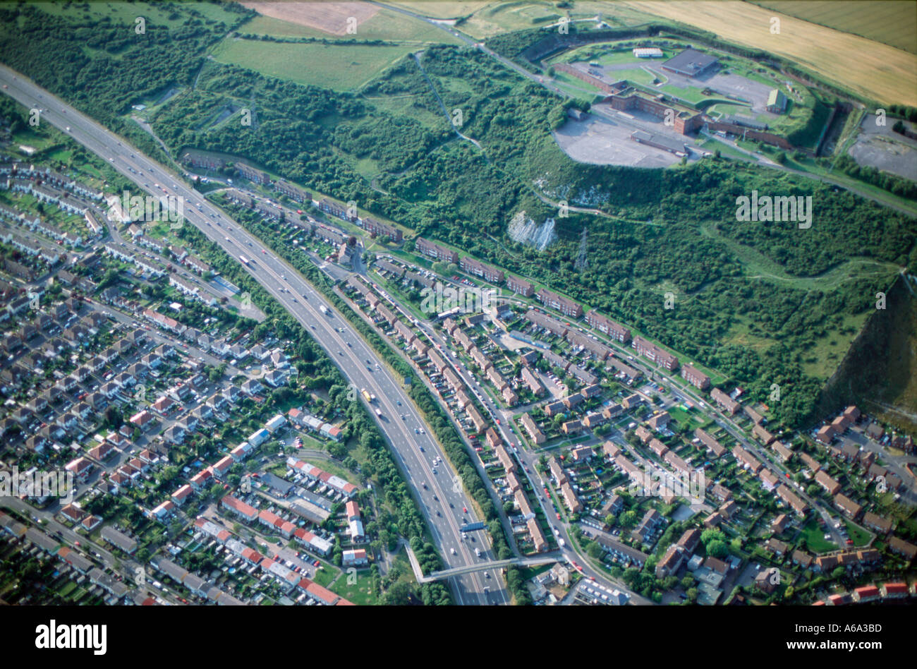 Antenne während des Krieges UGHQ in der Nähe von Portsmouth, M27 und Fort Southwick ehemalige COMMCEN HQ Stockfoto