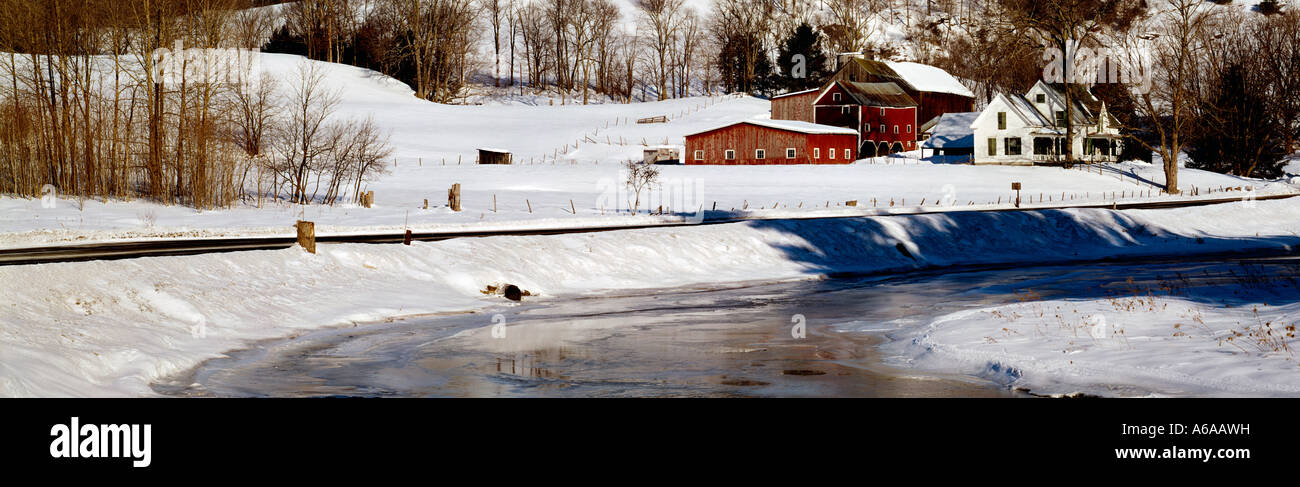 Winter-Szene nahe Tunbridge in Vermont, in ein weites Feld-Panorama zu sehen Stockfoto