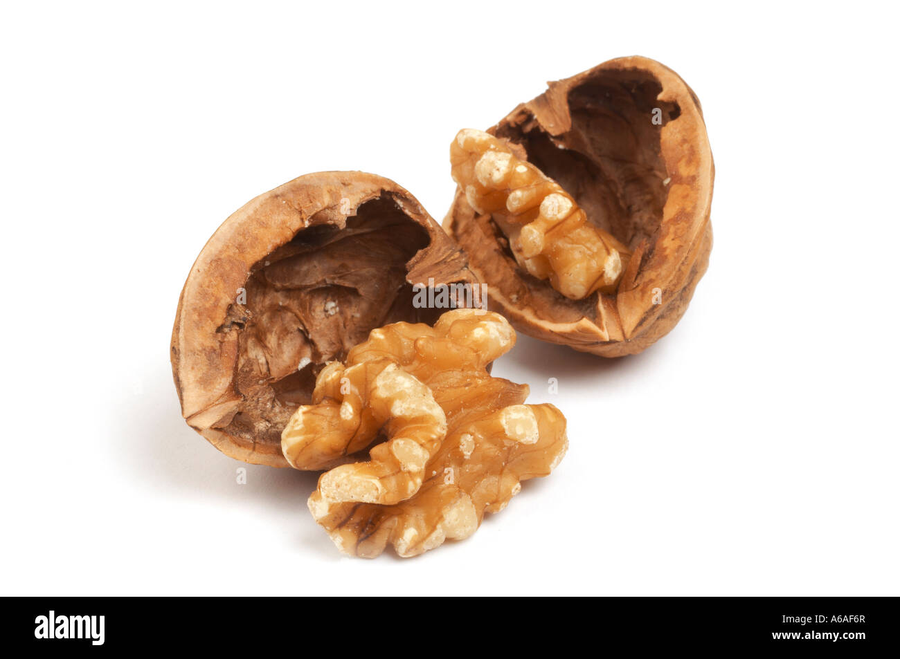 Walnuss eröffneten zeigt kernel Stockfoto