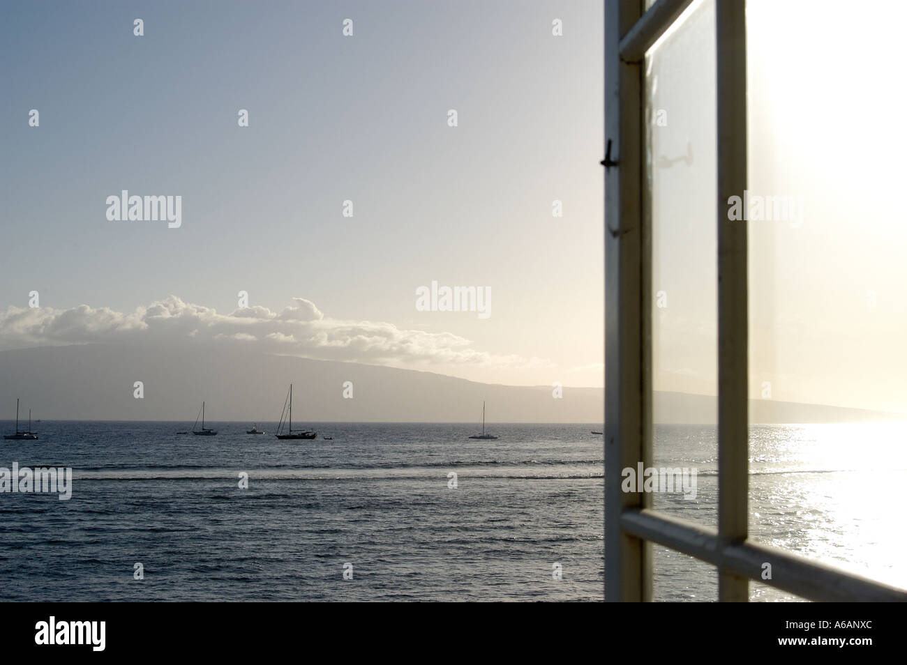 Auf der Suche nach offenen Fenster Lahaina, Maui Stockfoto