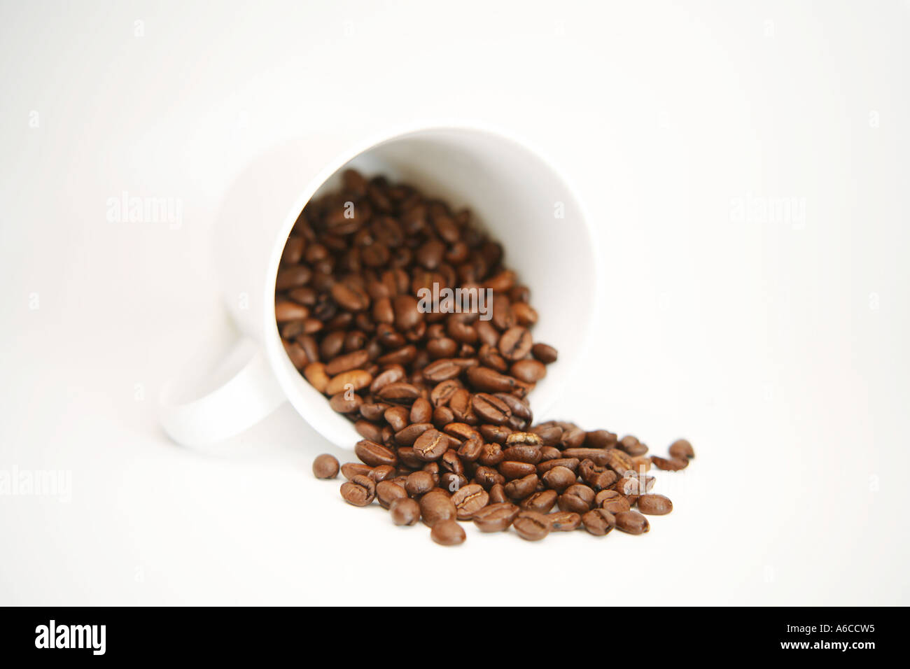 Kaffee Bohnen verschütten aus einem Becher Stockfoto
