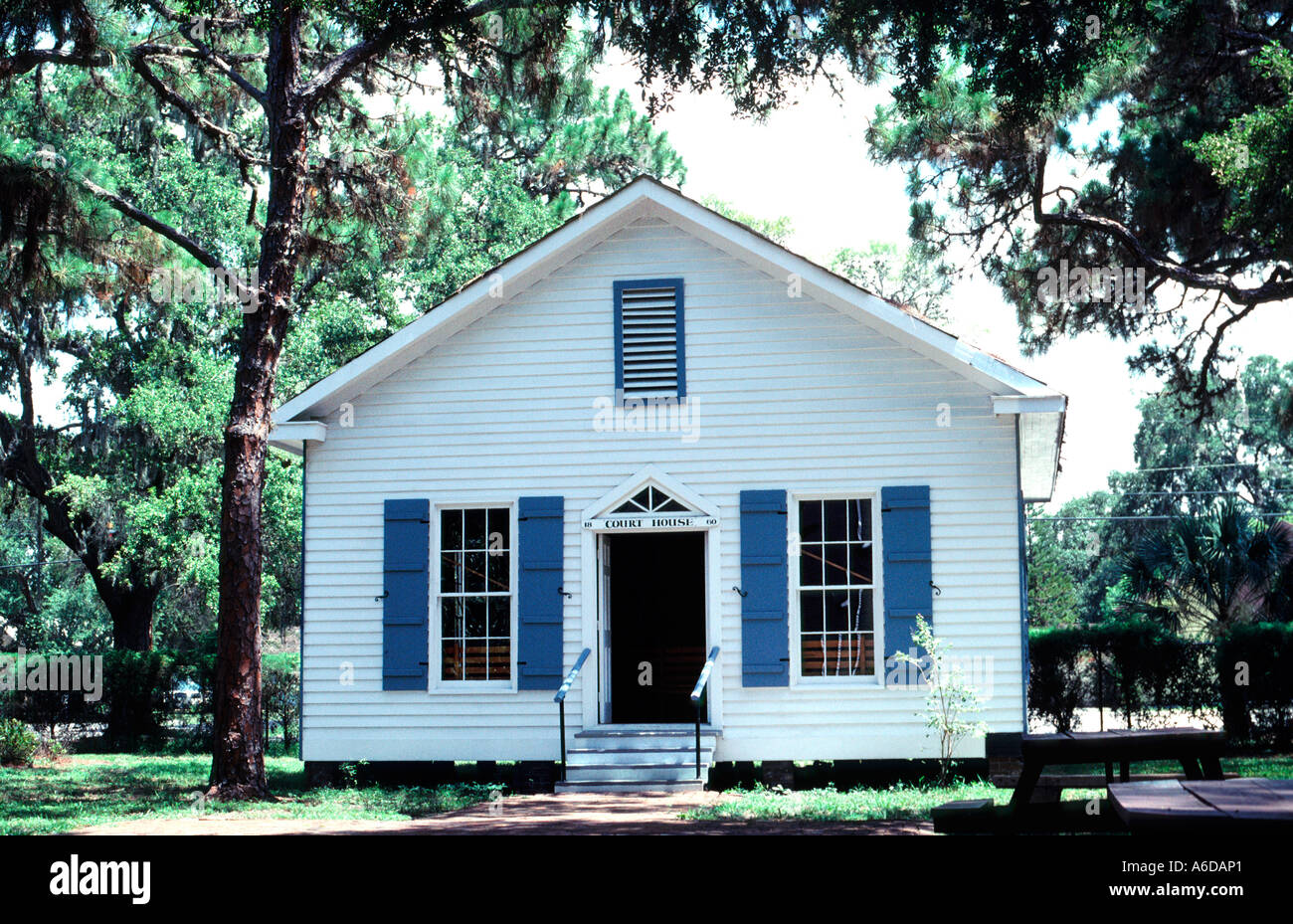 altes Gerichtshaus Manatee Village Historical Park Bradenton Florida USA Gerechtigkeit Baugeschichte Stockfoto