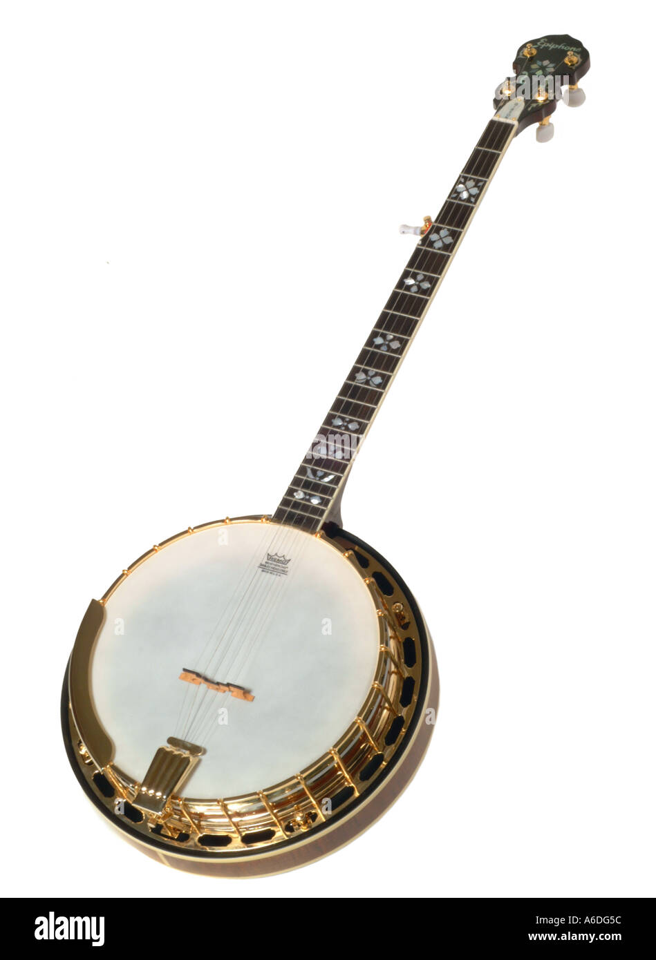 Epiphone Gibson Banjo 5 String Studio Ausschnitt ausschneiden weißen Hintergrund Ko-ausfallende Stockfoto
