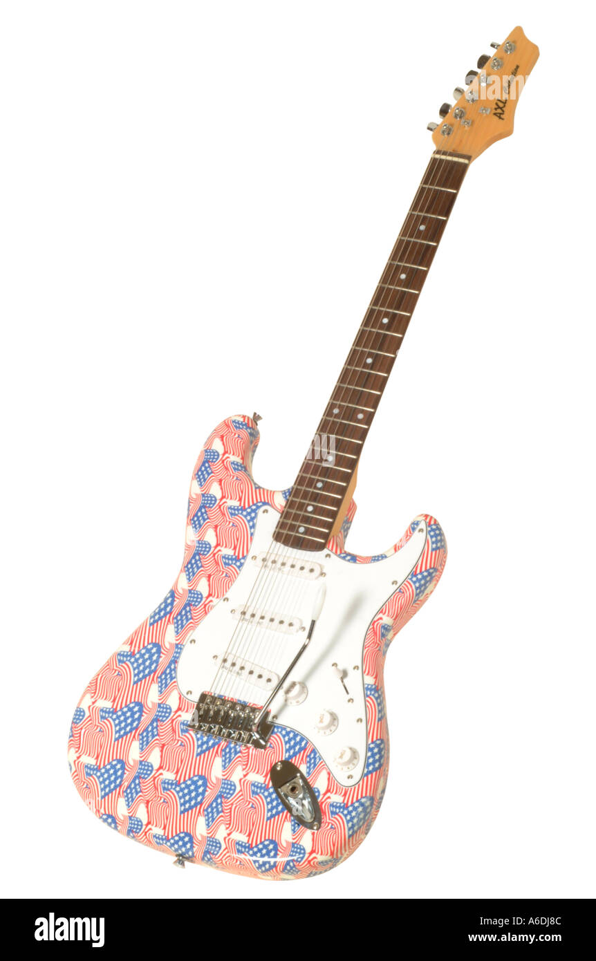 Axl Sammlung Grafik Gtrs Sterne und Streifen Guitarusa Flagge Studio Ausschnitt ausschneiden weißen Hintergrund Ko-ausfallende Stockfoto
