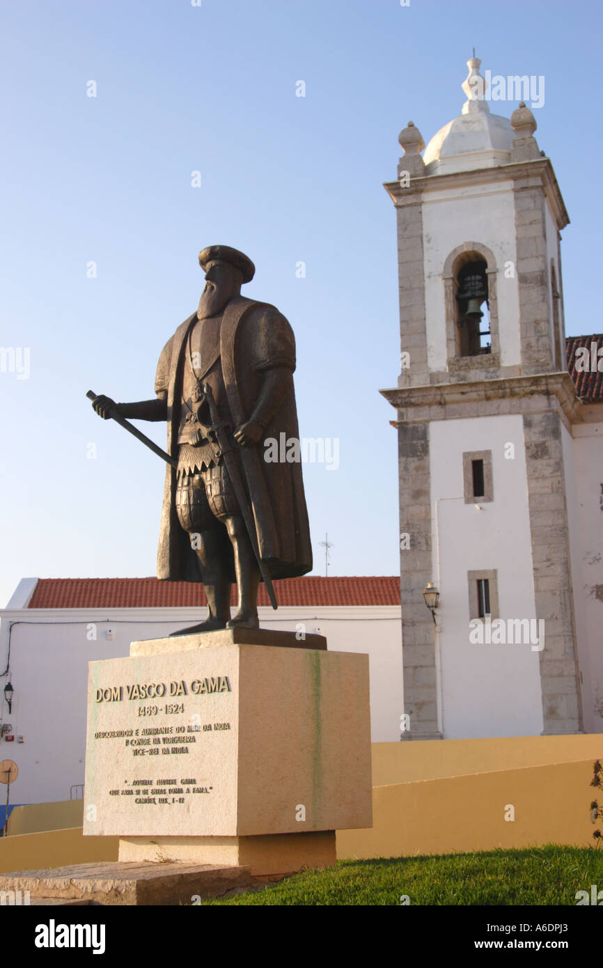 Statue von Vasco Da Gama, portugiesischer Seefahrer und Entdecker in Sines Portugal Stockfoto