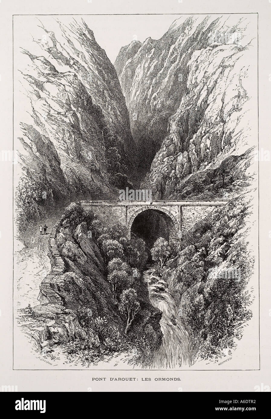 Pont d Arouet Les Ormond Bogenbrücke Fluss Torrent Tal Hill Road Pass Stream Fluss Alp alpine Genfersee Swiss Schweiz S Stockfoto