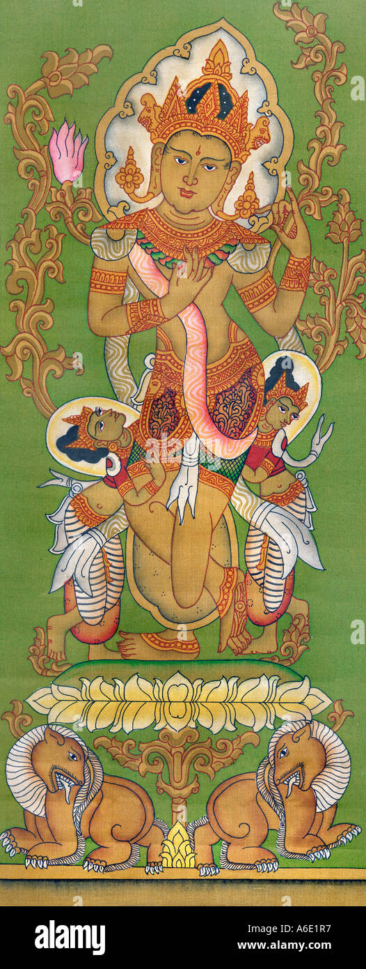 Malerei des Hindu-Gottes mit Lotusblüte birmanischen Malerei in Bagan gekauft Stockfoto