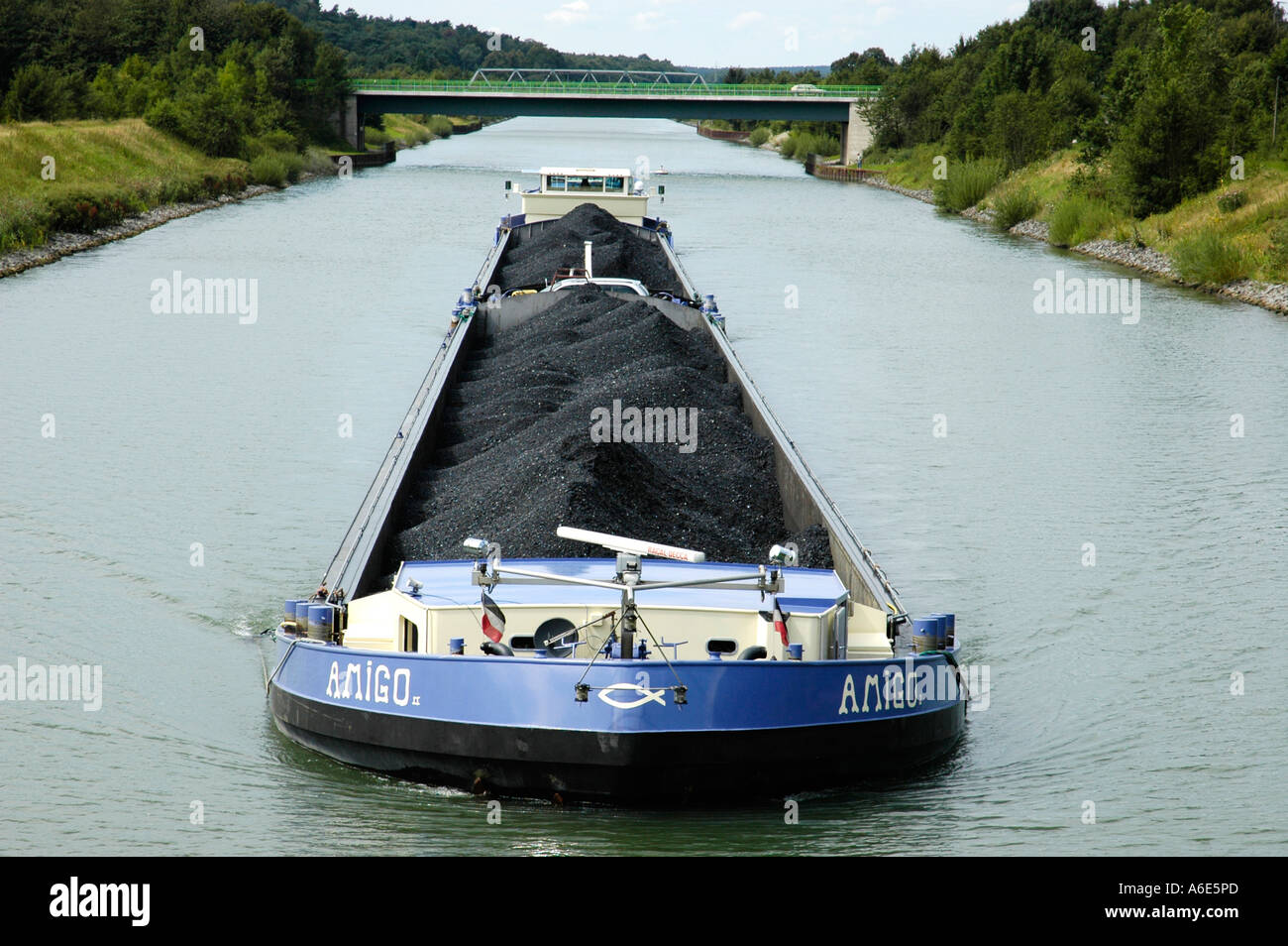 Frachtschiff auf dem Dortmund Ems Kanal, Frachter, Schiff Kanal, Kanal, Binnenschifffahrt, Binnenschifffahrt, NRW Stockfoto
