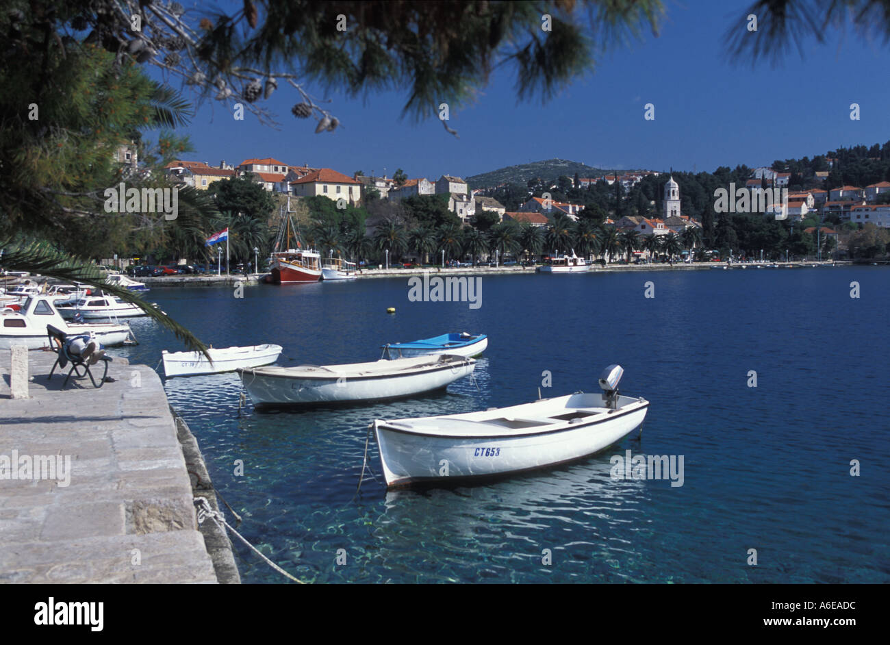 Der kleine Adria Hafen von Cavtat in der Nähe von Dubrovnik, Kroatien, in der Nähe des Landes Grenze zu Montenegro Stockfoto