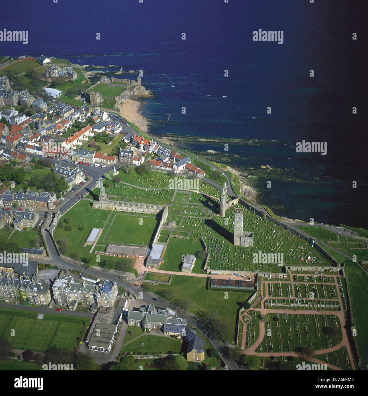 Kathedrale St Andrews, Schottland-Luftbild-Ruinen Stockfoto