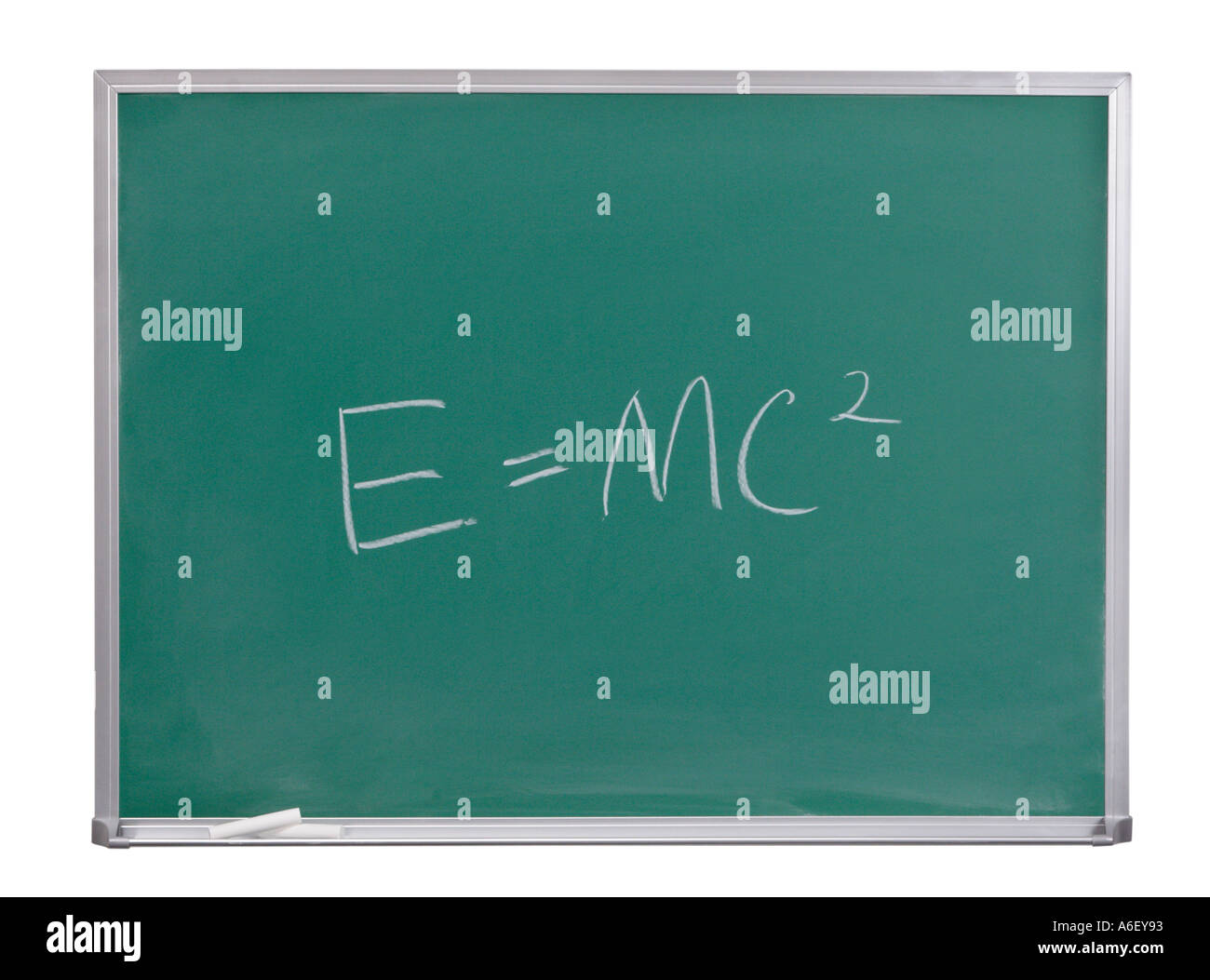 E MC2 auf Tafel geschrieben Stockfoto