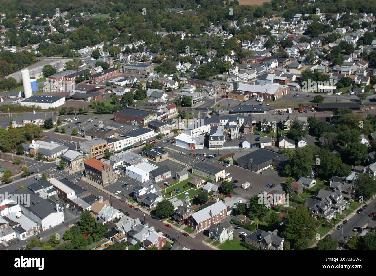 Luftaufnahme des Borough Quakertown, befindet sich in Bucks County, Pennsylvania. Stockfoto