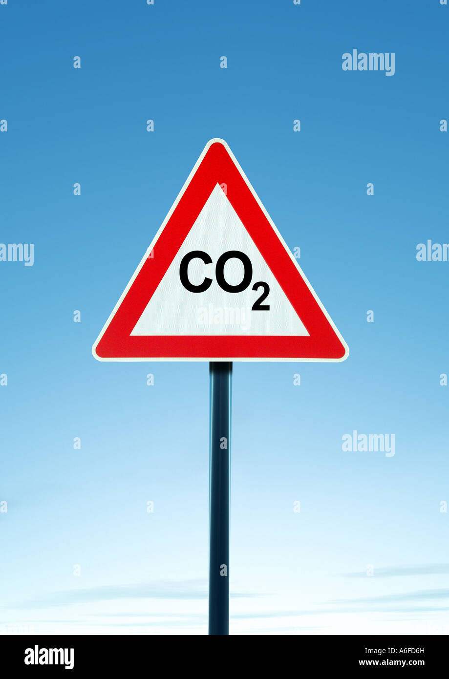 Warnung CO2-Achtung CO2 Stockfoto