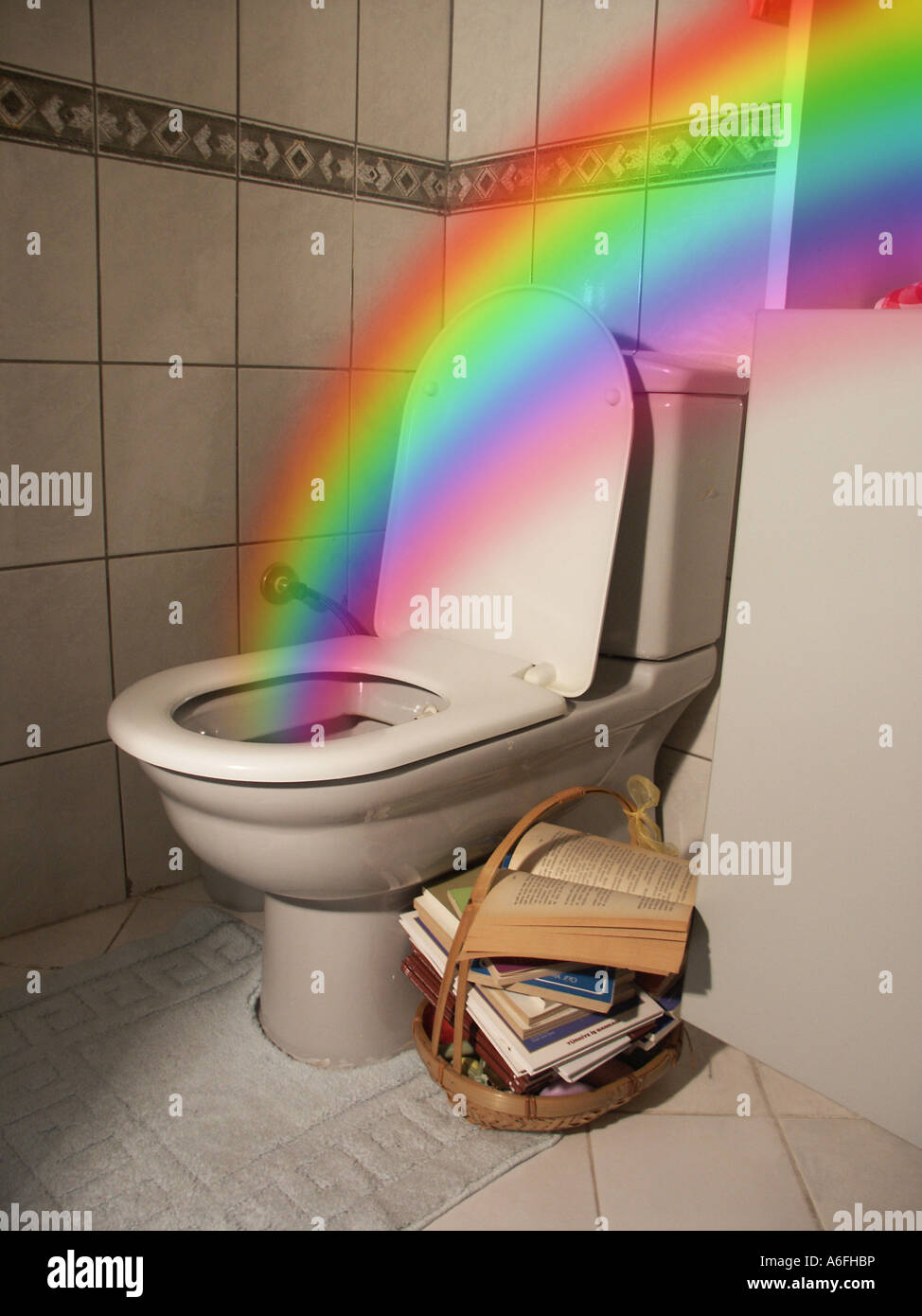 Toilette mit Regenbogen Sauberkeit frische Stockfoto