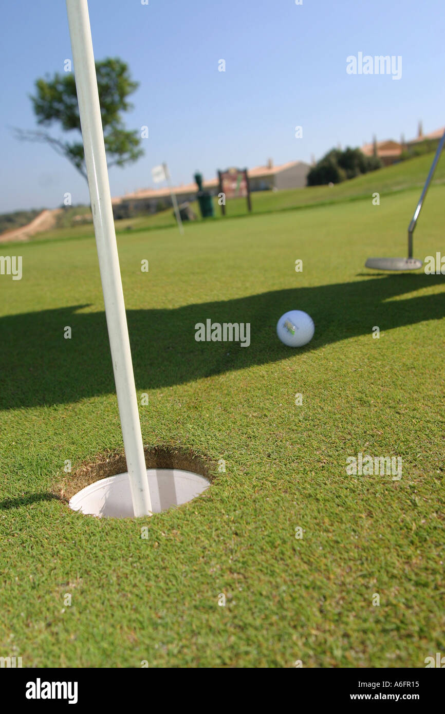 Boavista Golf Club Lagos Portugal Algarve Loch in einem setzen Stockfoto