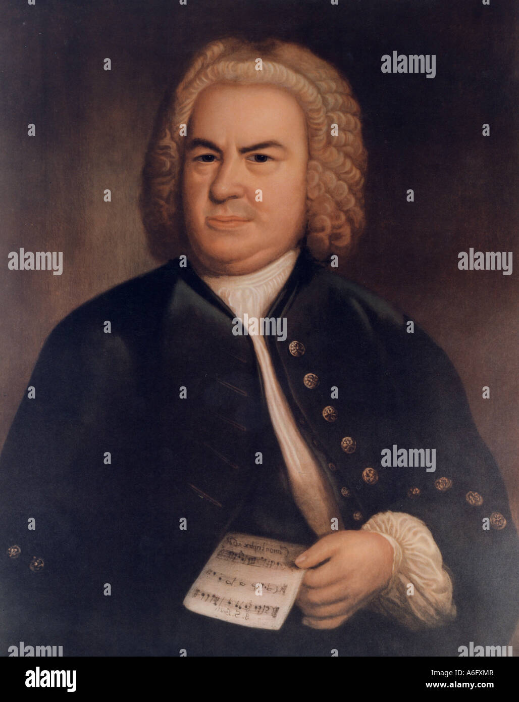 JOHANN SEBASTIAN BACH deutsche Komponist 1685 bis 1750. Druck des Porträts von Elias Gottlieb Haussmann in1746 Stockfoto