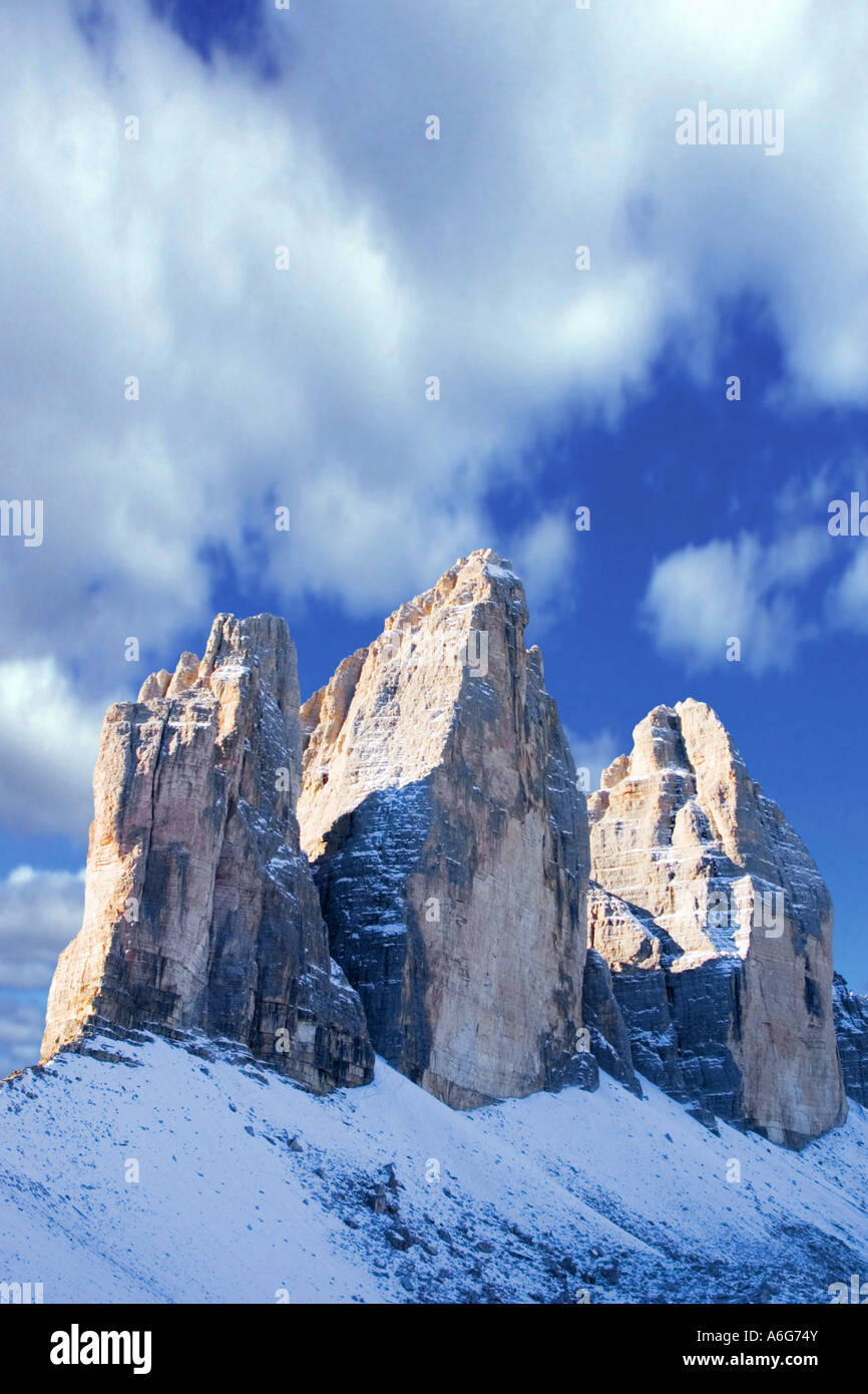Tre Cime di Lavaredo, Italien, Suedtirol, Dolomiten Stockfoto