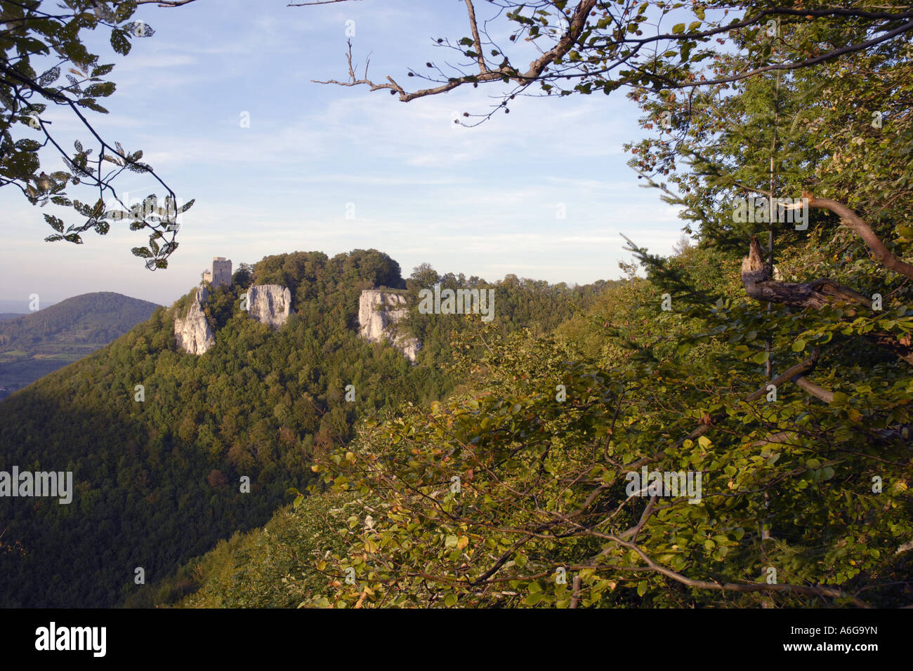 Blick auf die Ruine Reussenstein, Deutschland, Baden-Württemberg, sch.ools.it Alb Stockfoto