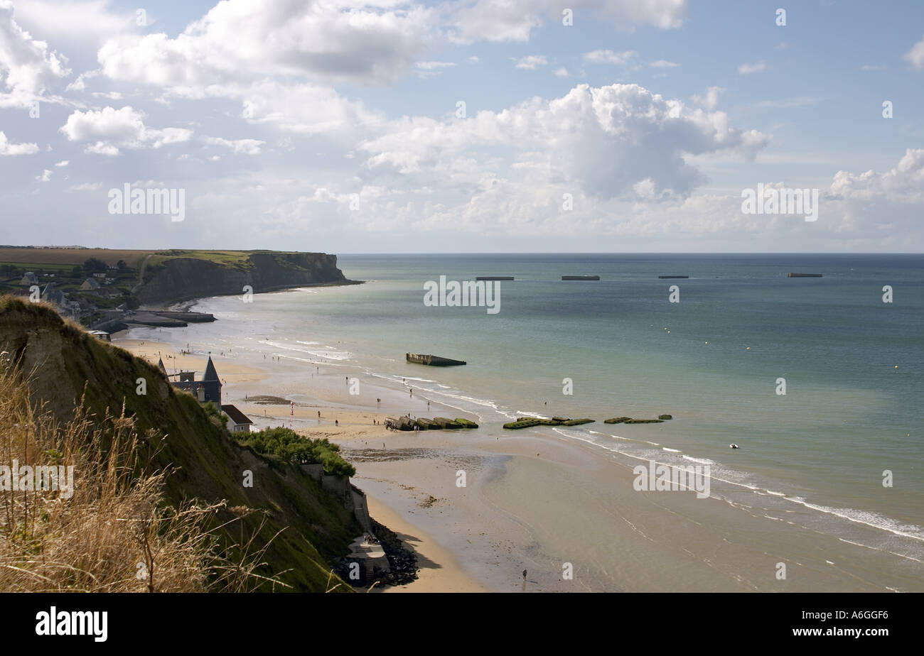Ruinen von Mulberry-Häfen in der Nähe von Arromanches Normandie Normandie Frankreich Stockfoto